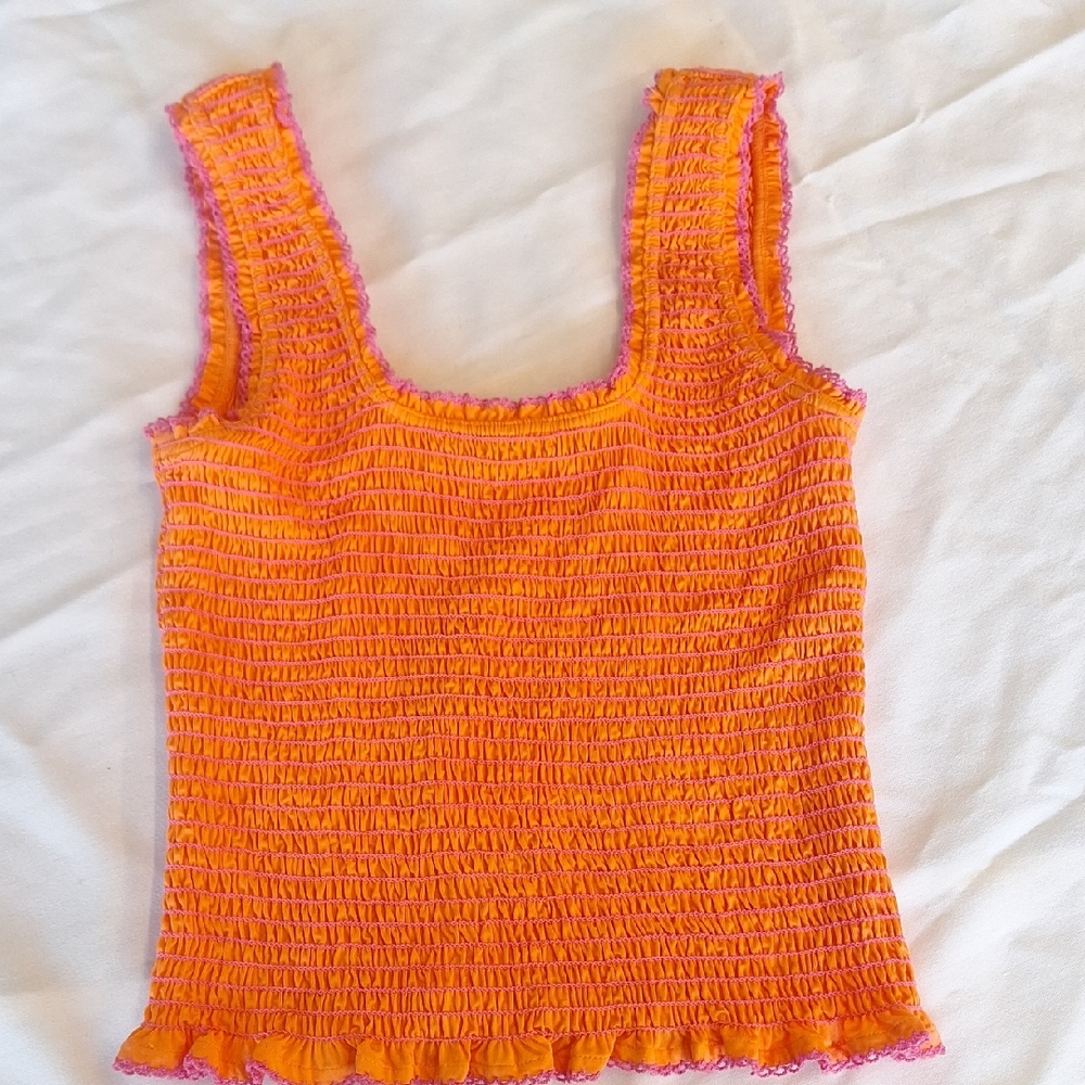 Rails Orange Smocked Tank with Pink Trim - Women